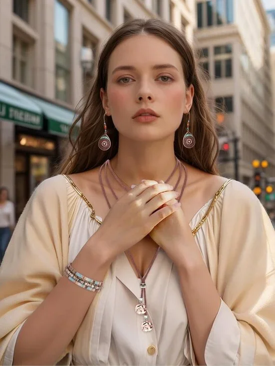 3 Pcs Western Jewelry Set for Women Classic Necklace Bracelet Earrings Bohemian - Picture 6 of 7